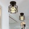 Industrial Ceiling Lamp Shade Fixture for Hallway Entrance Aisle Porch Square Diamond Iron Chandelier Pendant Light WY507