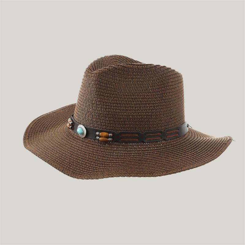Unisex Bohemian Style Western Cowboy Straw Hat, Face-Slimming, Retro Panama Design with Sun Protection.