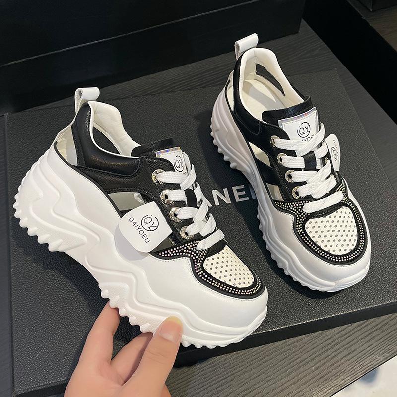 

Hollow breathable leather sandals women s inner heightening thick sole new summer hole casual dad sneakers 40 чорний