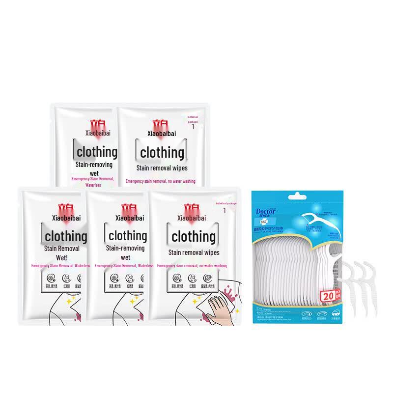 Portable Dental Floss Picks & Stain Remover Wipes Bundle