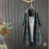 2024 Spring/Autumn Women's Korean Style Plaid Loose Mid-Length Plus Size Long Sleeve Shirt Jacket
