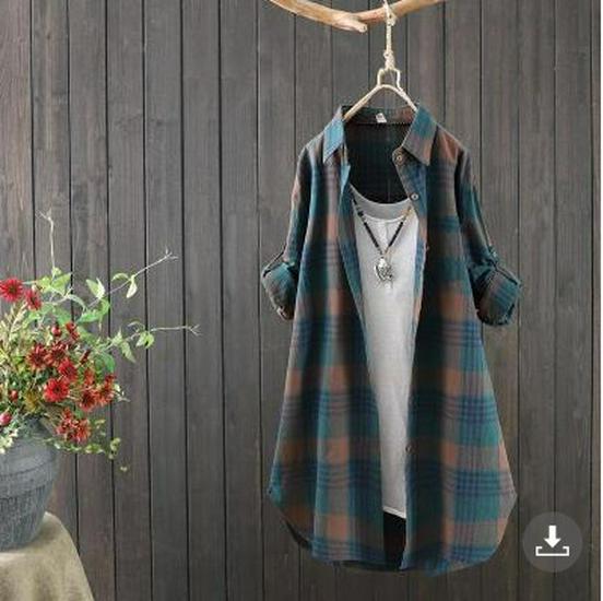 2024 Spring/Autumn Women's Korean Style Plaid Loose Mid-Length Plus Size Long Sleeve Shirt Jacket