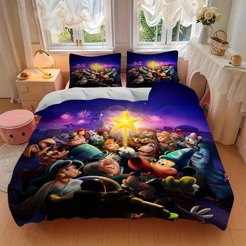 3pcs Disney Classic Characters Fireworks Night Theme Bedding Set, Including 1 Quilt Cover and 2 Pillow Shams, Without Filling, Soft and Comfortable