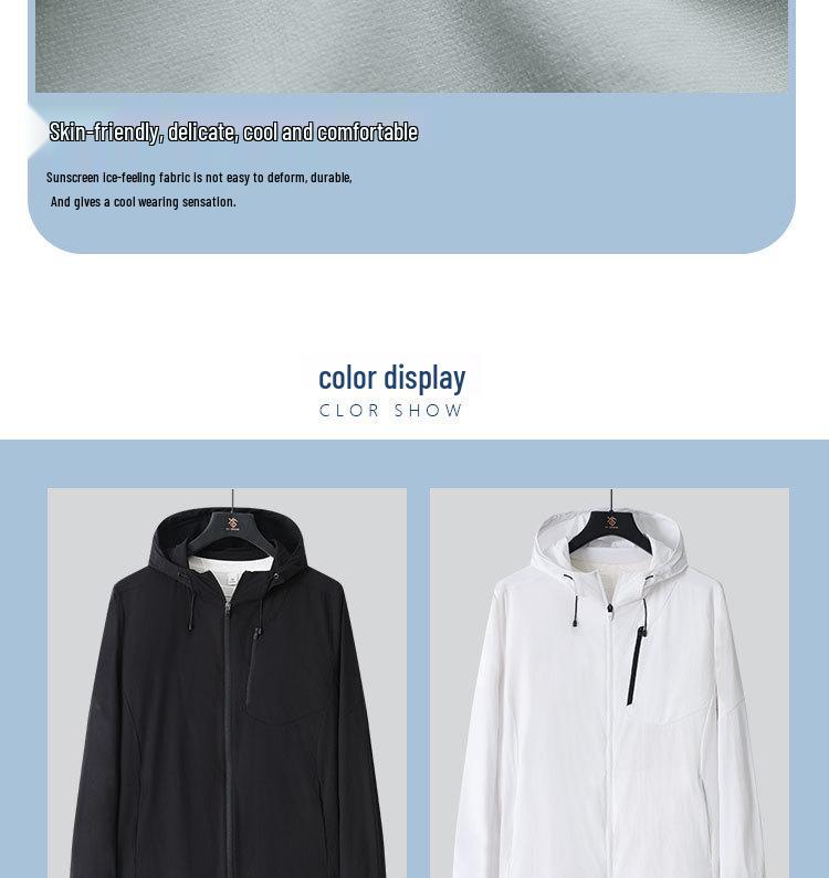 Herren Kapuzen-Sonnenschutzjacke - Ultraleicht, Atmungsaktiv, Winddicht, Schnelltrocknend, Lockere Passform, Kühlend, UV-Schutz.