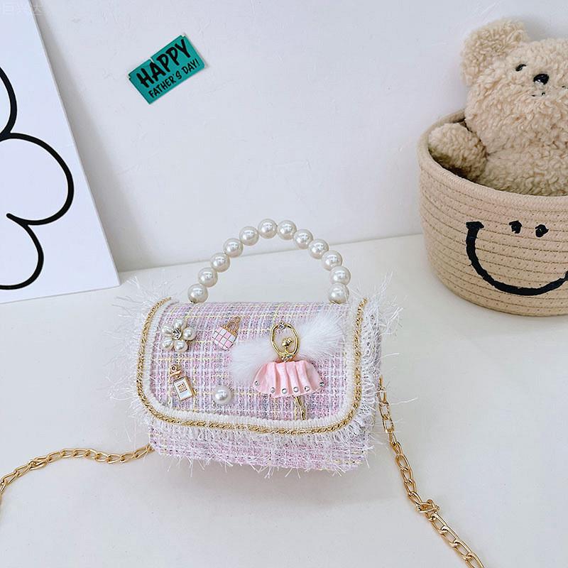 Adorable Mini Pearl Handbag For Girls Trendy Princess Style Cute Cotton Tote