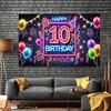 A 10th Birthday Party Banner, Vibrant Neon Design, Multi-purpose Celebration Decoration, Studio Background