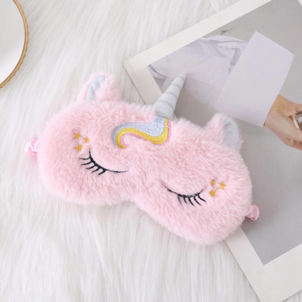 Unicorn Ears Plush Eye Mask with Embroidered Rabbit Design for Sleep Shading