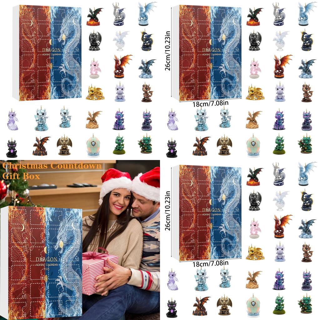 Wasser Feuer Drache Weihnachts-Adventskalender Mit Flachen Acryl-Ornamenten Für Feiertagsdekoration Und Zum Verschenken