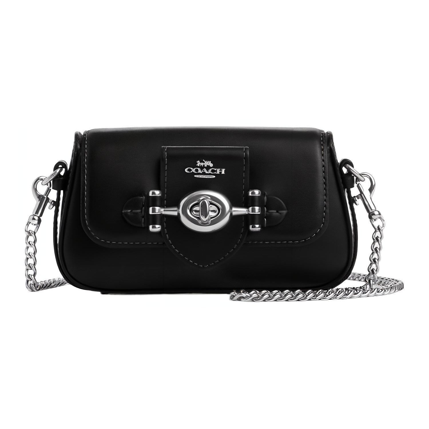 Coach Brie 15 Logo Leather Crossbody Shoulder Bag Mini Women bags Black CO968-SVBK Gift Box Set (Basic Set+Yellow Box)