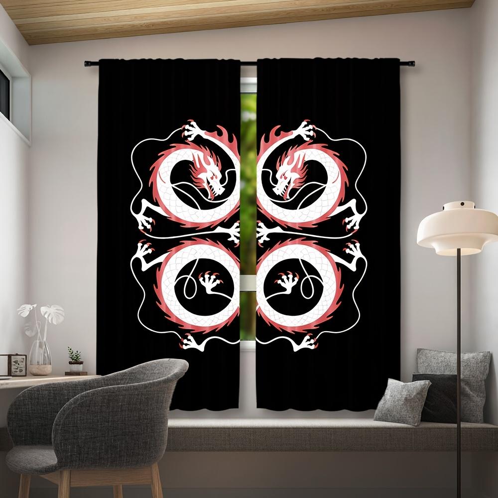 Modern Chinese Dragon Curtains Polyester Semi Sheer All Season Decorative Window Drapes Blackout Set Of 2 Made With Rod Pocket