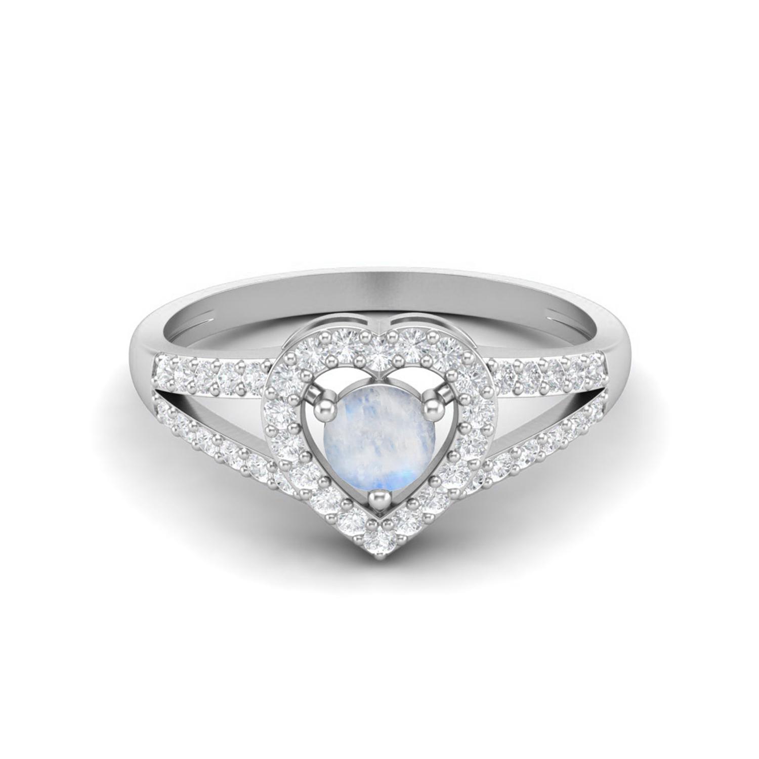 1.05 Cts Round Moonstone Heart Shape 925 Sterling Silver Split Shank Women Wedding Ring 11 белый