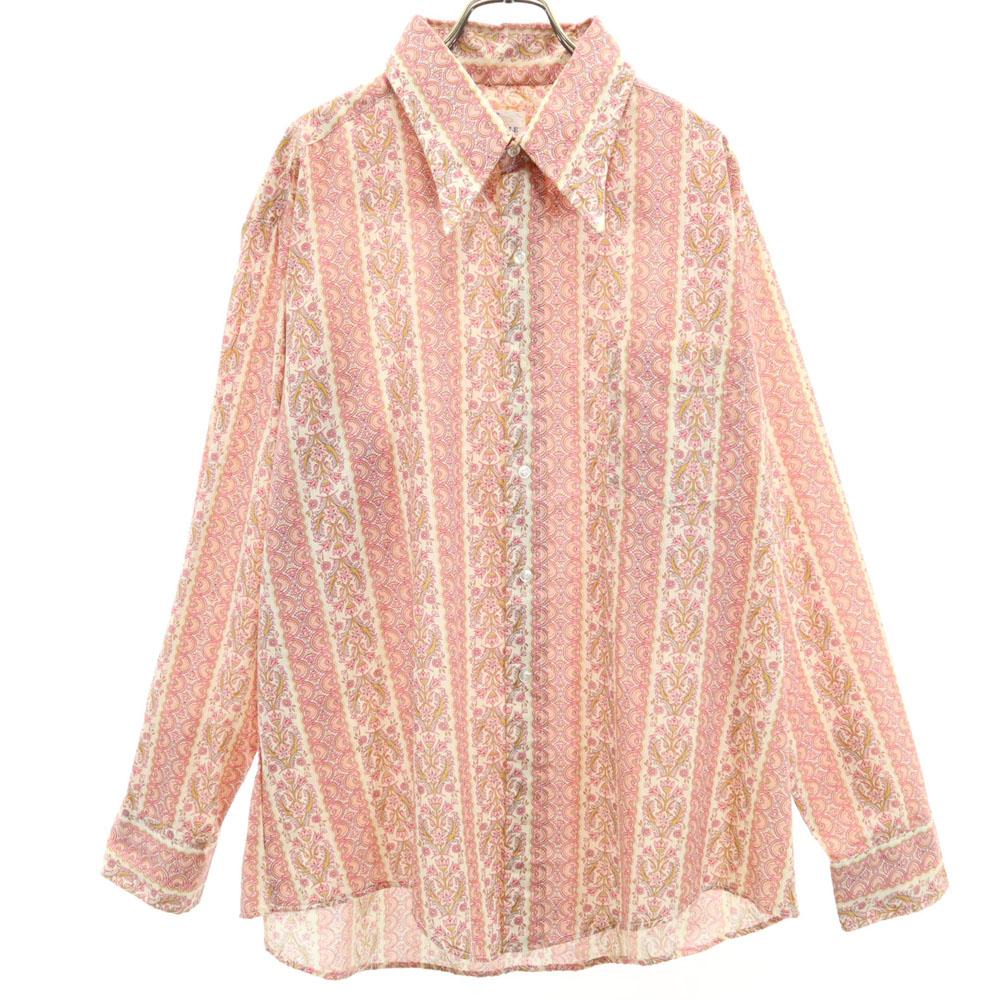 

70s Floral Long sleeve shirt XL Pink and others Old vintage Men s Used
