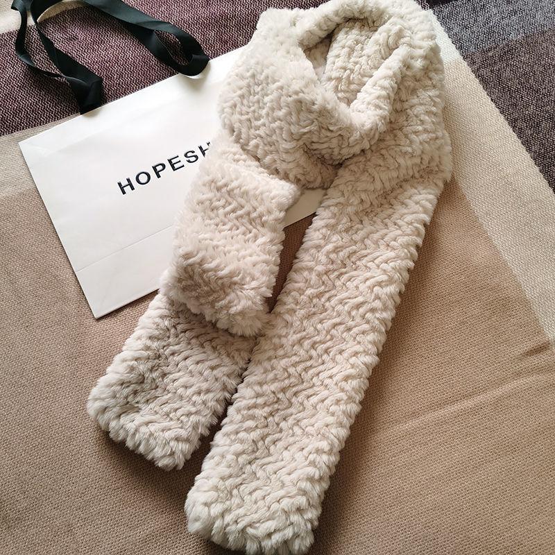 Schal Imitation Rexkaninchenfell Doppelseitig Verdickt Paarschal Damen Herbst und Winter Einfarbig Warm Langer Vielseitiger Schal