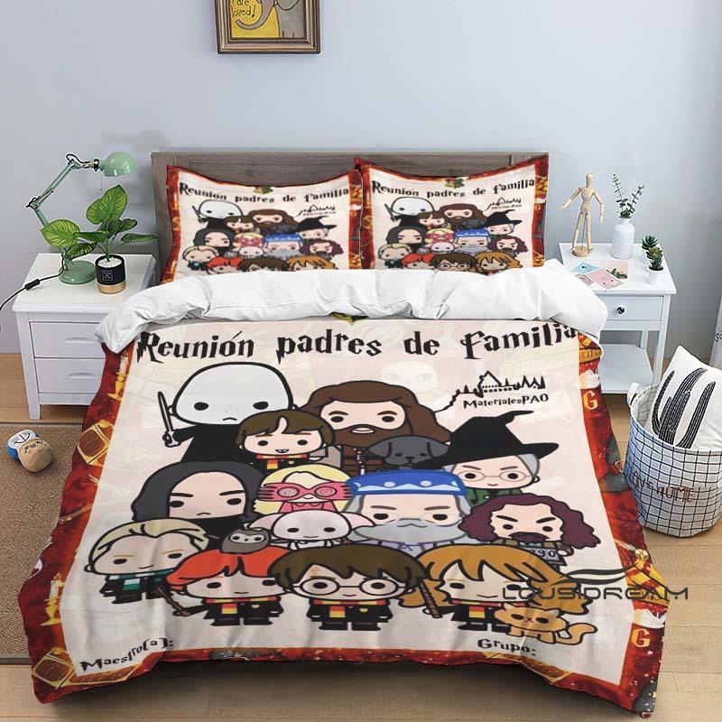 3D-Printed "Chibi-Style" Harry Potter Bedding Set (Duvet Cover & Pillowcases)—Perfect for Decorating Boys' and Girls' Bedrooms.1