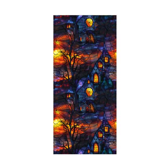 Halloween Window Sticker Stained Glass Style Witch Bats Decal Removable Pumpkins Ghosts Static Window Cling for Party Decoration