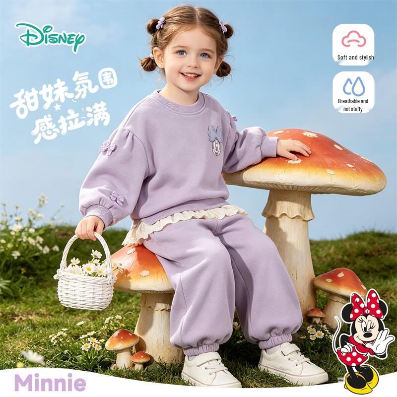 Disney Girls' Casual Sweet Ruffle Bow Sweatshirt Set