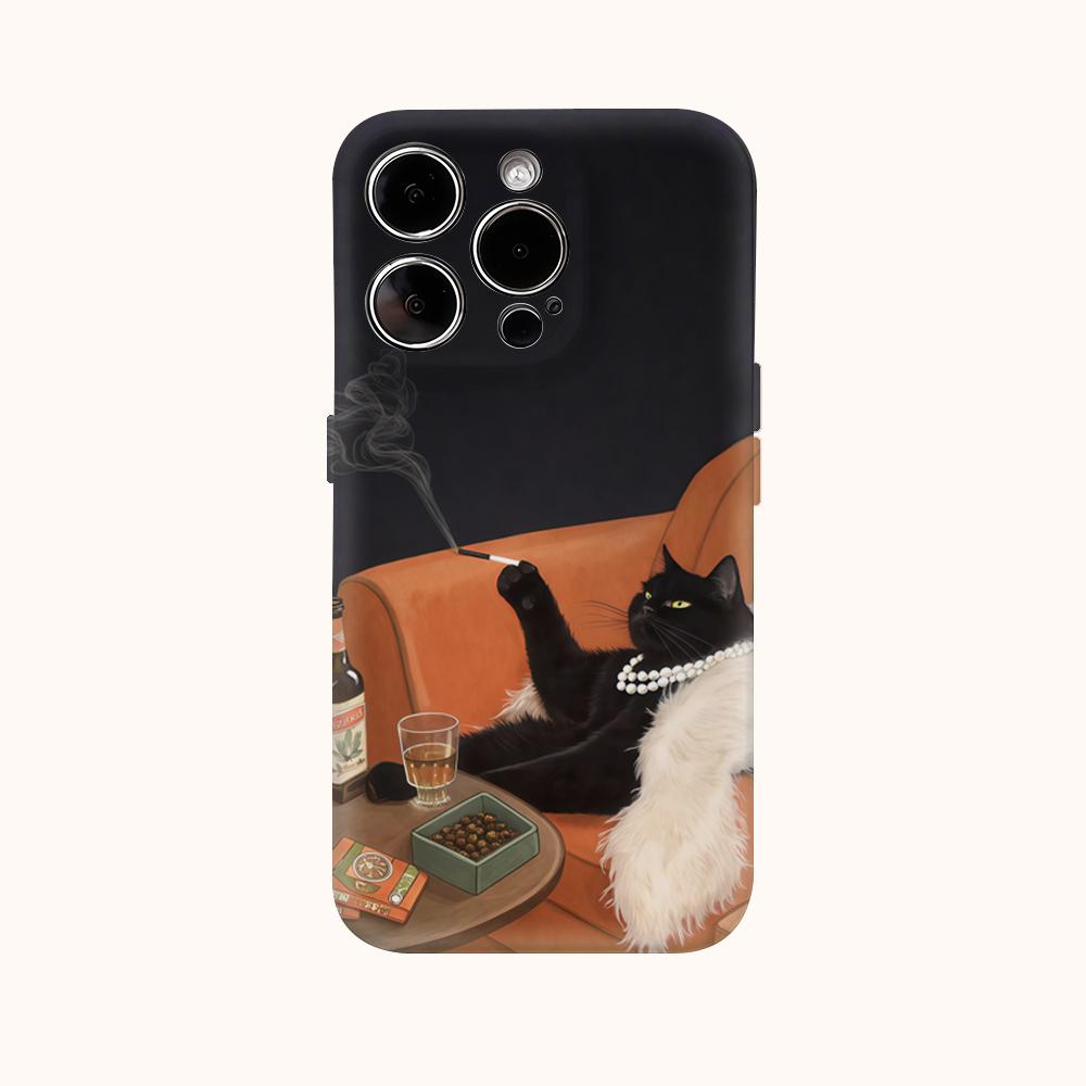Sophisticated Cat Lounge Phone Case for IPhone 17AIR 16E 16 15 14 13 12 11 17 Pro Max Plus Double-layer Back Cover