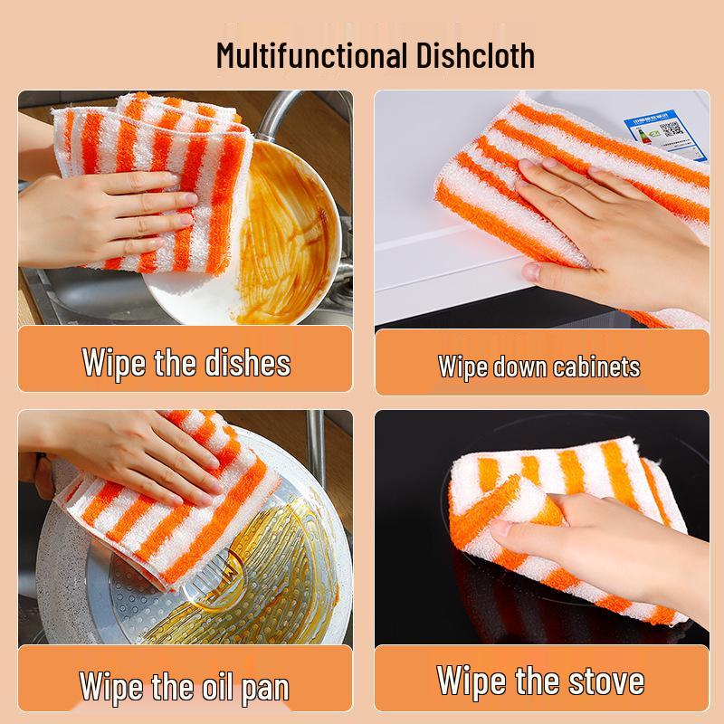 Thickened Bamboo Fiber Dishcloth - Oil-Removing, Non-Stick, Colored Stripe