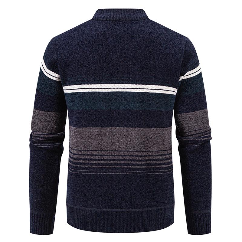 Herren Gestrickter Cardigan mit Streifen Reißverschluss Stehkragen Pullover Jacke Langarm Lässige Oberbekleidung für Herbst Winter