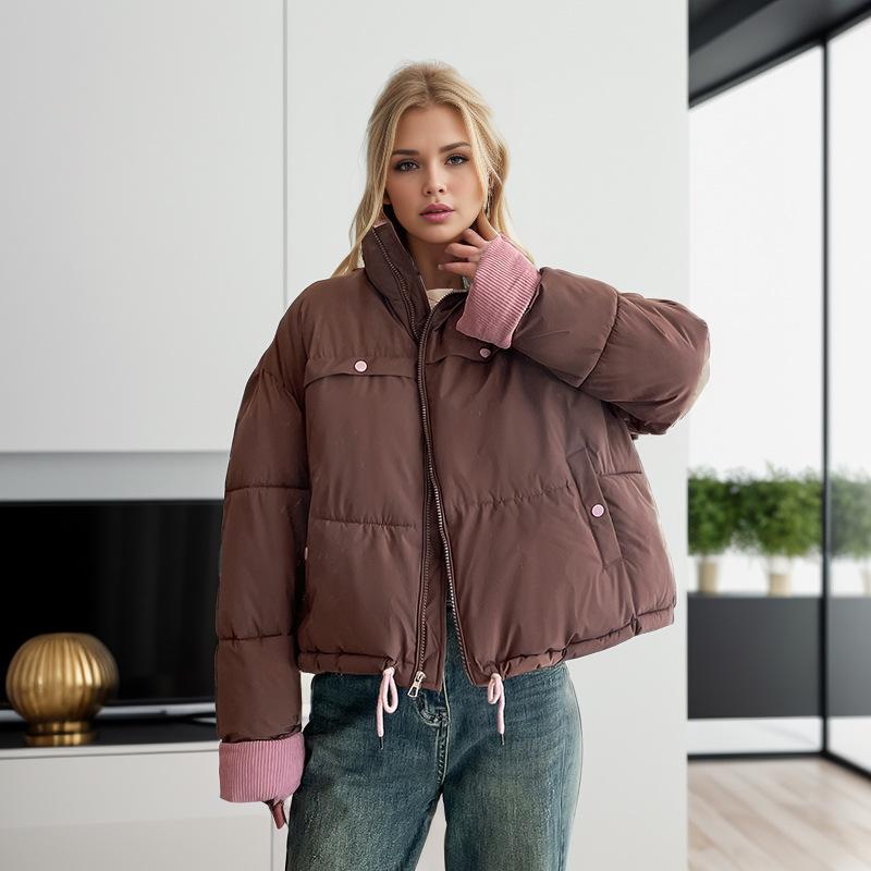 GMXIA Damen Vintage Casual Einfarbig Druck Herbst Winter Langarm Stehkragen Jacken & Mäntel