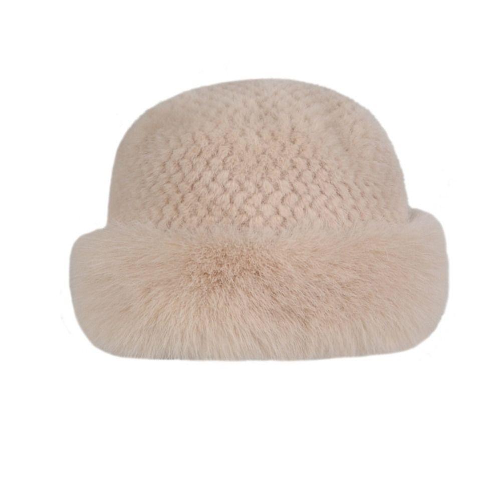 Brimless Fluffy Fur Hat Warm Plush Bucket Hat Fashion Panama Cap Women