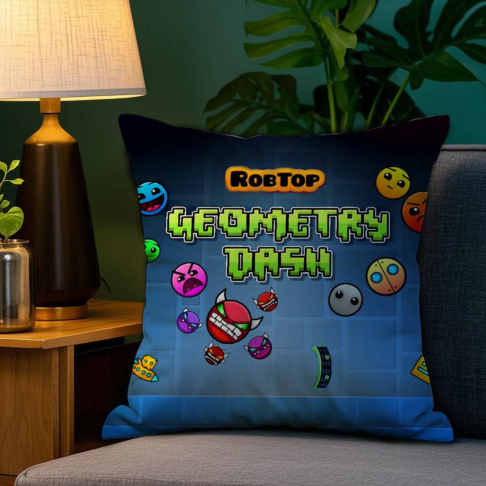 

G-Geometry Dash V-Video Pillow Case Plush Linen Soft Double Sided Printed Design Throw Cushion Decorative Home 12x12Inch