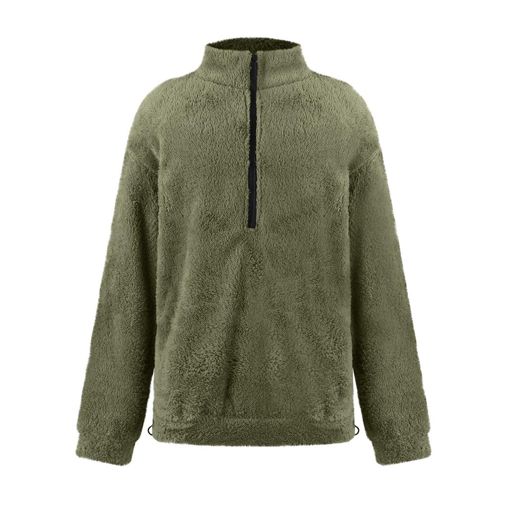 Men's New Fall And Winter Hoodie Pullover Long Sleeve Hem Drawstring Plush Male Stand Collar Half Zipper