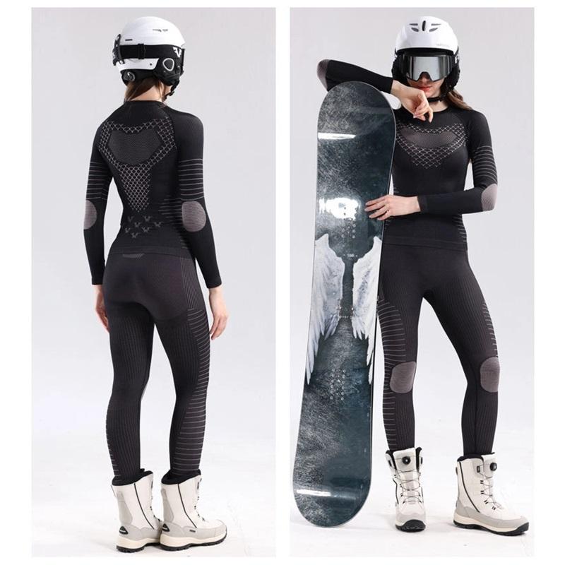 Womens Ski Suit Thermal Compression Base Layer Sweat Wicking Quick Dry Skiing Outfit Fitness Activewear Set