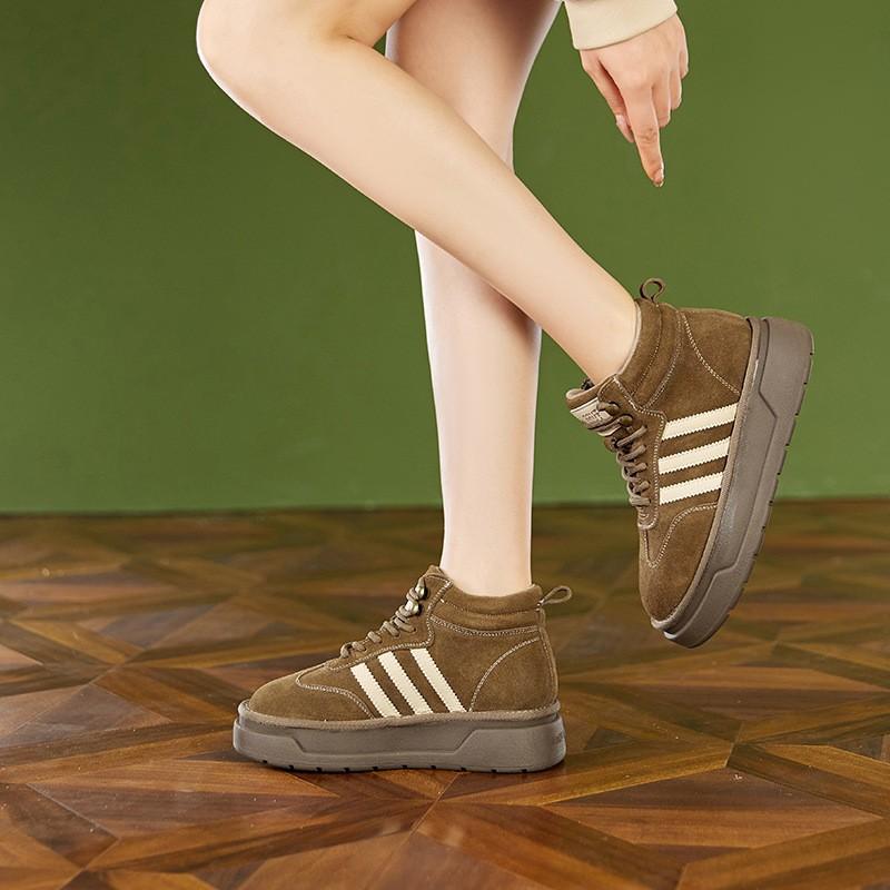 2025 autumn new leather German training shoes women's Korean version thick-soled lace-up Forrest Gump shoes thick-soled soft-soled velvet casual shoes