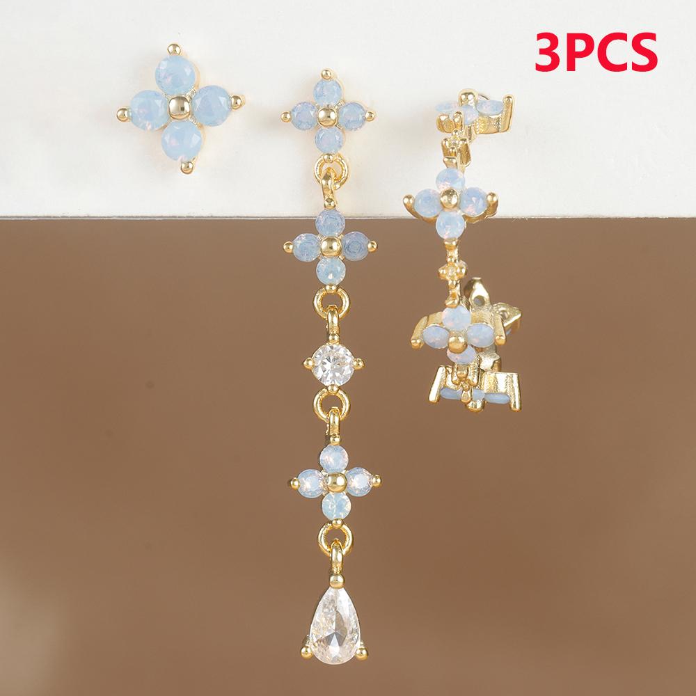 3PCS Zircon Flower Pendant Earring Sets For Women Stainless Steel Cartilag Piercing Earring Trend Jewelry Aretes De Mujer