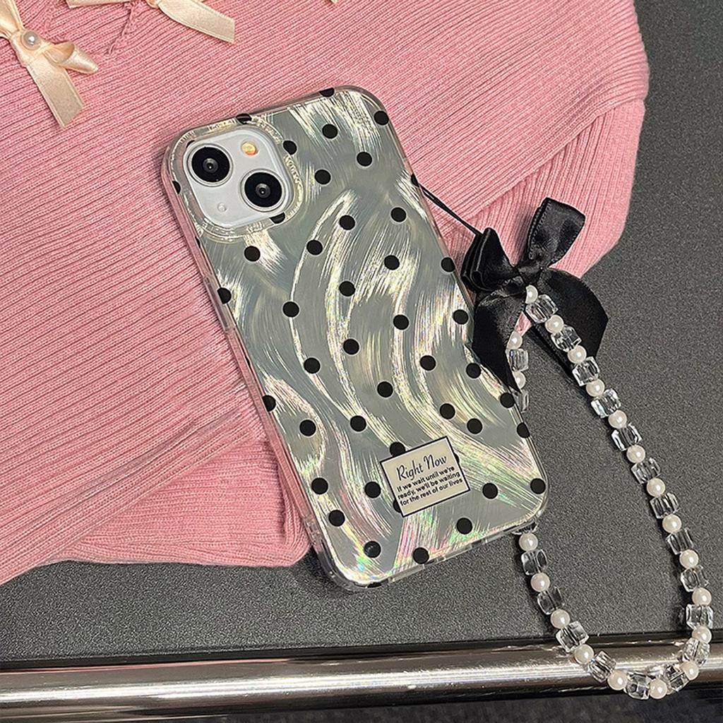 Stylish Laser Polka Dot Case for iPhone 15 14 13 12 11 Pro Max All-inclusive Shock-proof Girl Case with Chain