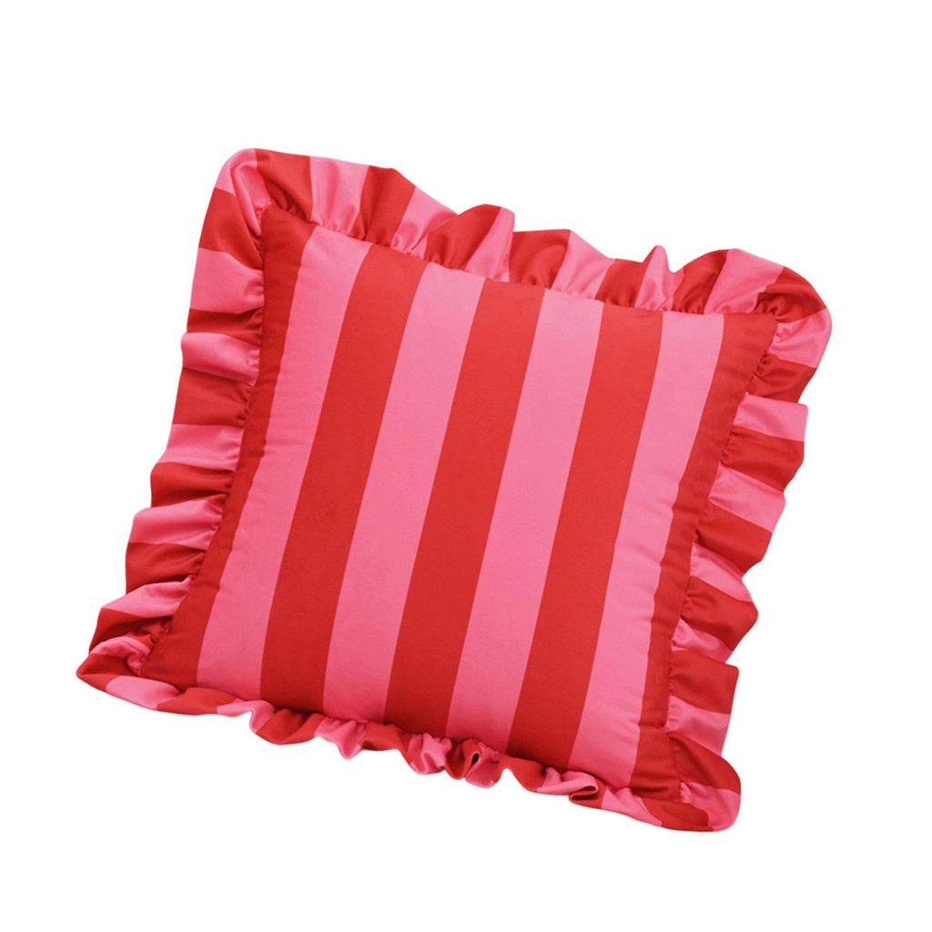 Stylish Square Pillow Cover With Ruffled Trim and Striped Pattern Design Throw Cushion Case For Sofa Bedroom Decors
