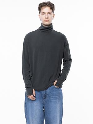 Chaenseseunoi Spandex Finger-Warmer Turtleneck - Charcoal /M243Tp04Ch