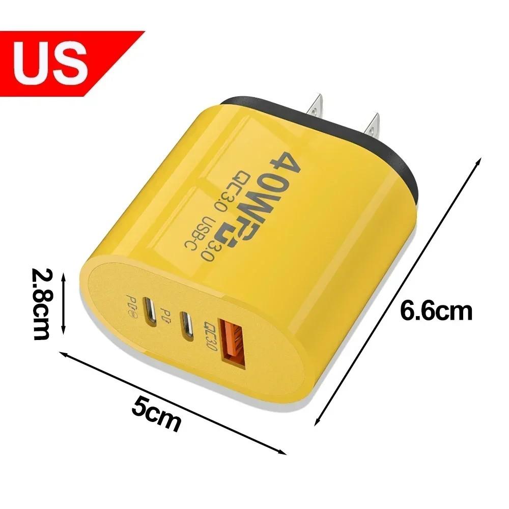 40W 2 PD and 1 QC 3.0 Port Fast Charging Power Adapter USB Type C Wall Charger US/EU Plug For iPhone Samsung Xiaomi Quick Charge