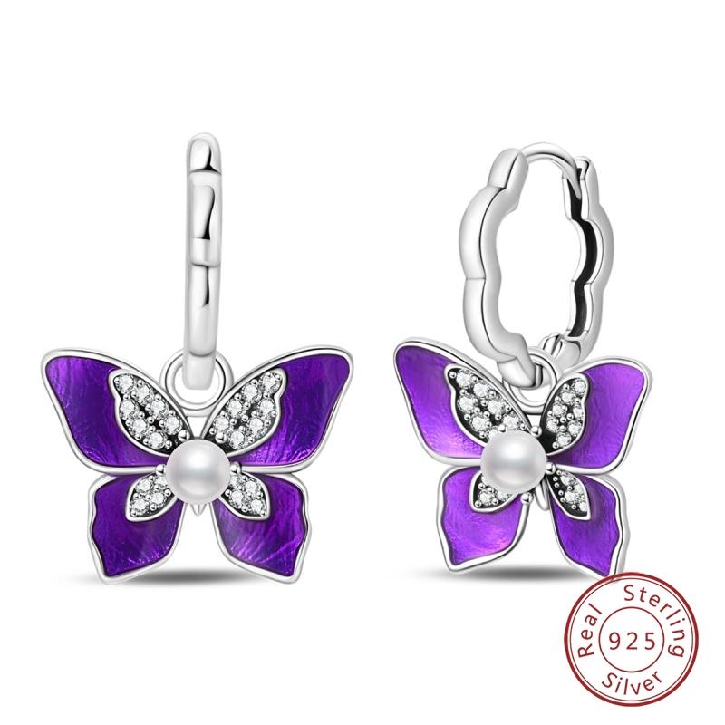 New 925 Silver Colorful Butterfly Dragonfly Iris Flower Earrings For Women Fashion Birthday Party Jewelry Gifts