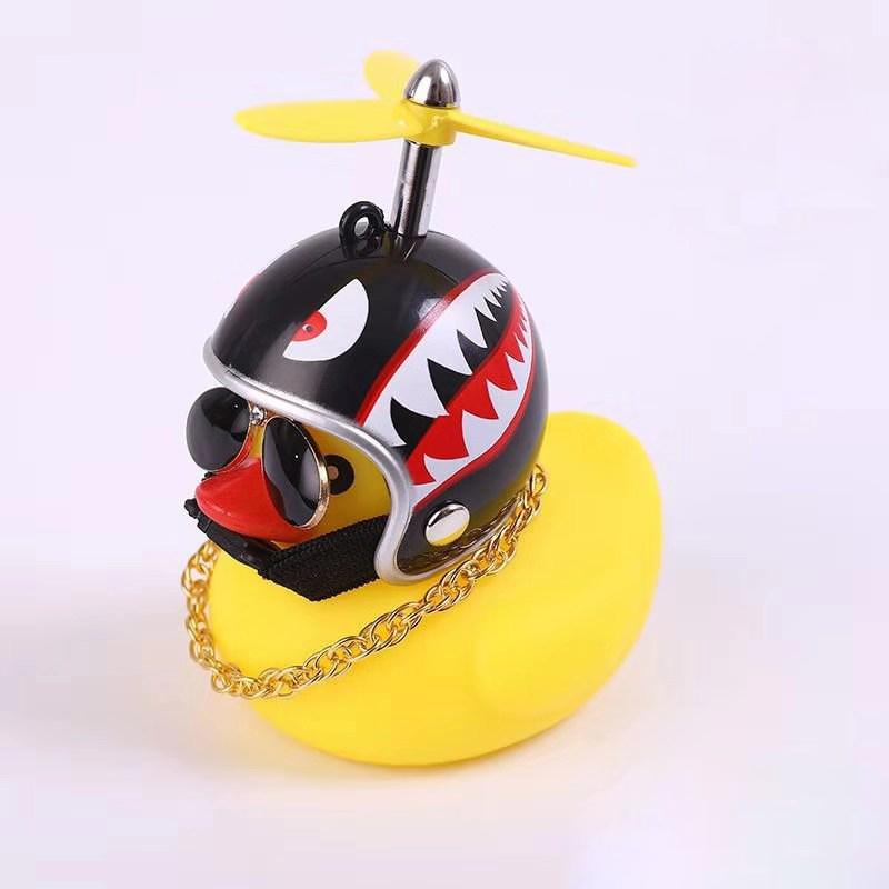 Car Broken Wind Small Yellow Duck With Helmet Airscrew Bicycle Moto With Straps Auto Pasted Accessories Interior Cycling Decor