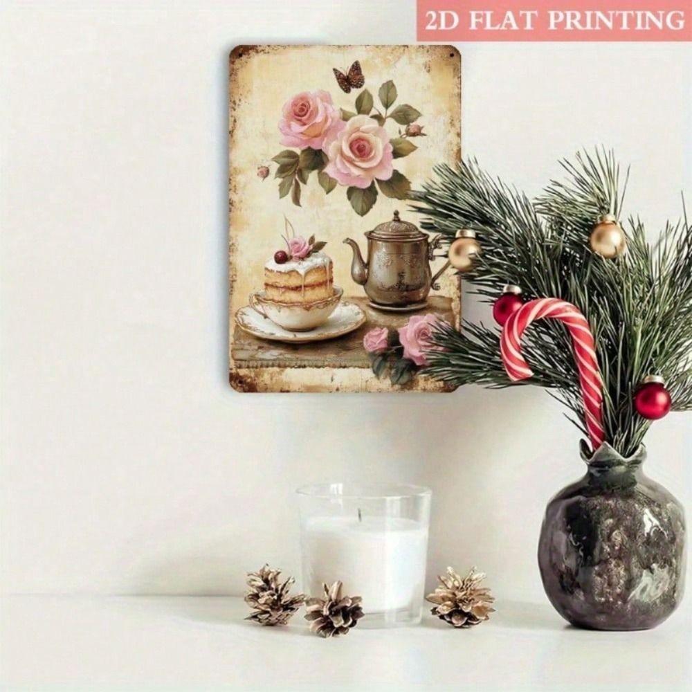 Vintage Roses Cupcake Tin Sign, Wall Art for Kitchen