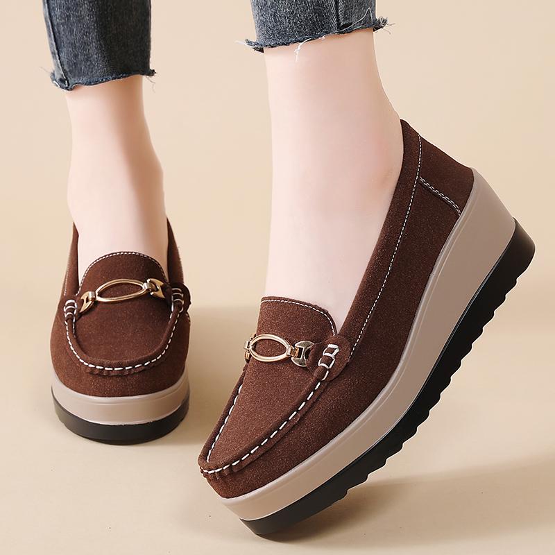 Women Flat Platform Loafers Ladies Elegant Suede Leather Moccasins Shoes Woman Slip On Moccasin Women's Black Casual Shoes