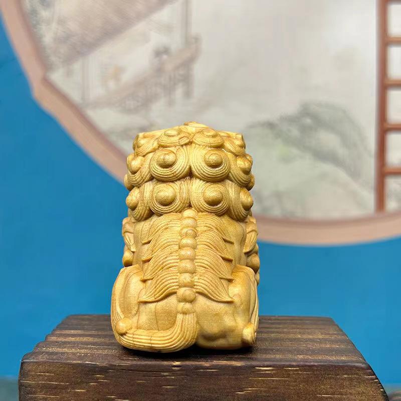 Solid Wood Carving Decorative Ornaments of Forbidden City Lion  Handmade Home Lucky Mascot  Chinese Characteristic Figurines