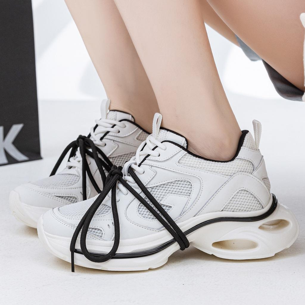 Star travel 2025 spring new thick-soled heightening dad shoes women's retro trend silver sneakers women's shoes