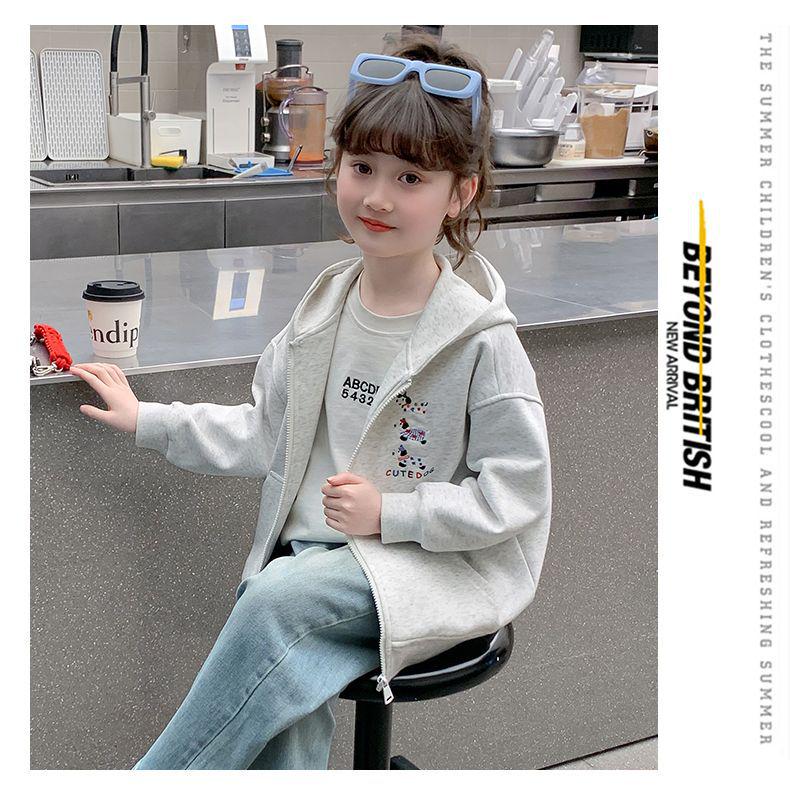 2025 Spring/Autumn Girls' Cartoon Print Hooded Coat - Stylish Korean Design for Medium & Large Kids