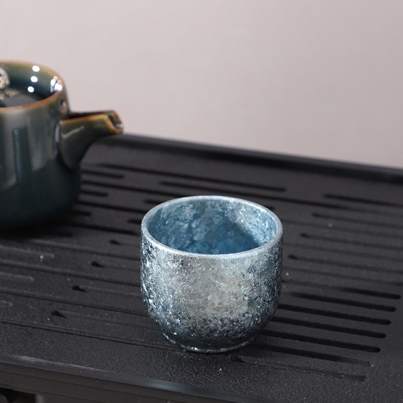 New Style Pure Titanium Double-Layer Small Teacup with Crystal Ice Flower Design