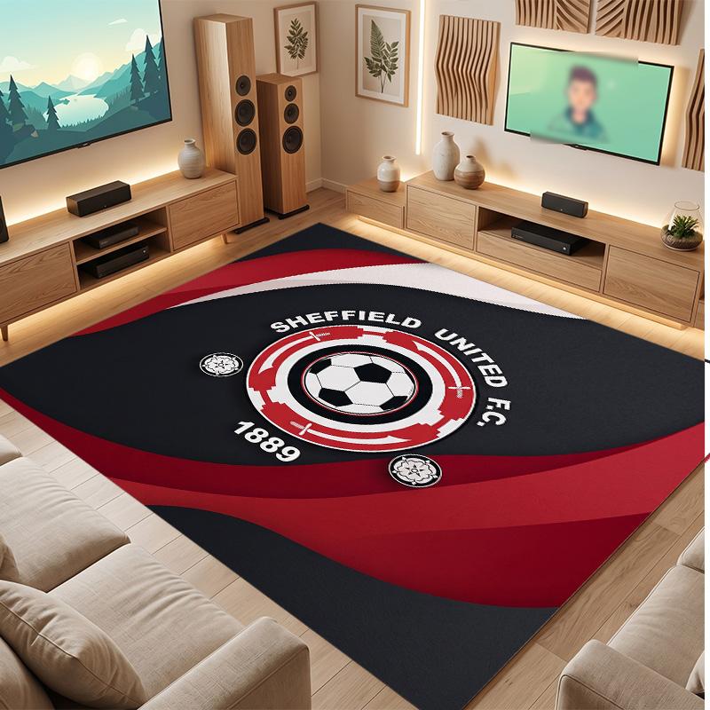 Sheffield United Football Print Crystal Velvet Rug, Comfortable Water Absorbent Non Slip Indoor Floor Carpet