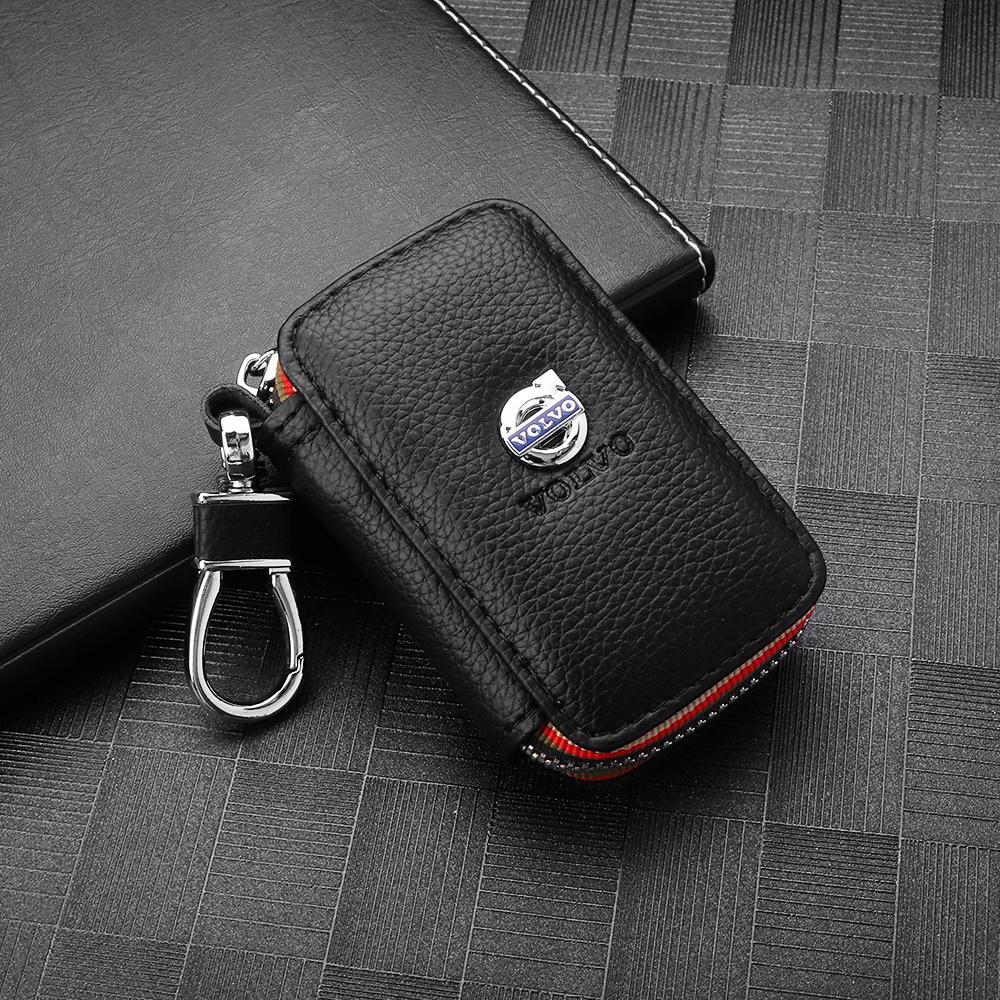 

New PU Leather Keychain Key Holder Organizer Pouch Cow Split Car Long Key Bag Housekeeper Key Case Wallet For Volvo Accessories