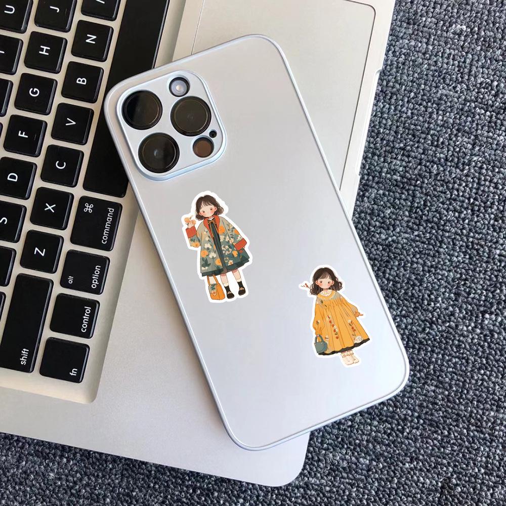64-Piece Cartoon Graffiti Autumn Outfit Stickers for Fashionable Girls' Phone Cases