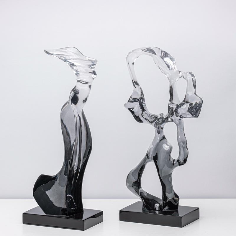 Creative Geometric Transparent Resin Sculpture Marble Statue Transparent Gradient Hollowed-out Ornaments Home Decoration