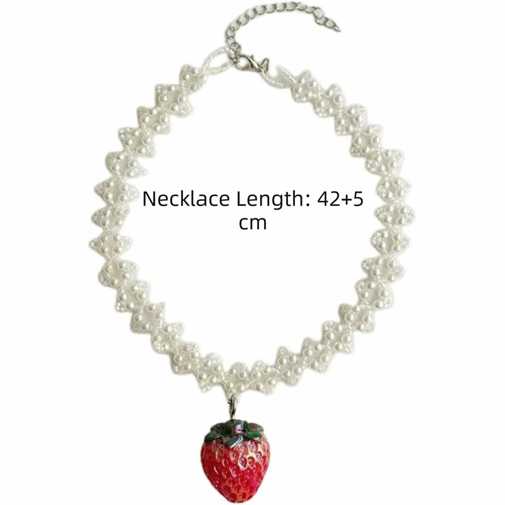 Sweet Pearl Necklace Double-layered Y2k Necklace Lovely Strawberry Pendant Jewelry Accessories