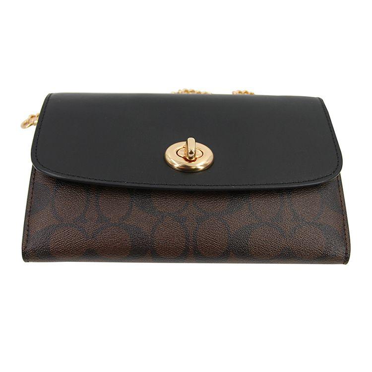 Coach Borsa a tracolla in tela e pelle con stampa monogramma C classica, catena staccabile, borse da donna, nero 24280-IMAA8