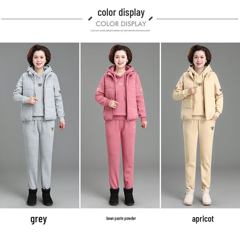 Women's Winter Sportswear Set: Velvet Thickened Vest & Coat for Middle-Aged & Elderly