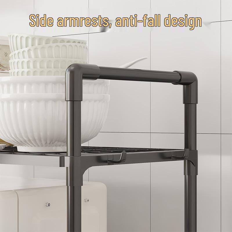 Multi-layer Kitchen & Bathroom Floor Storage Rack: Punch-free, Microwave Oven Compatible Shelves.